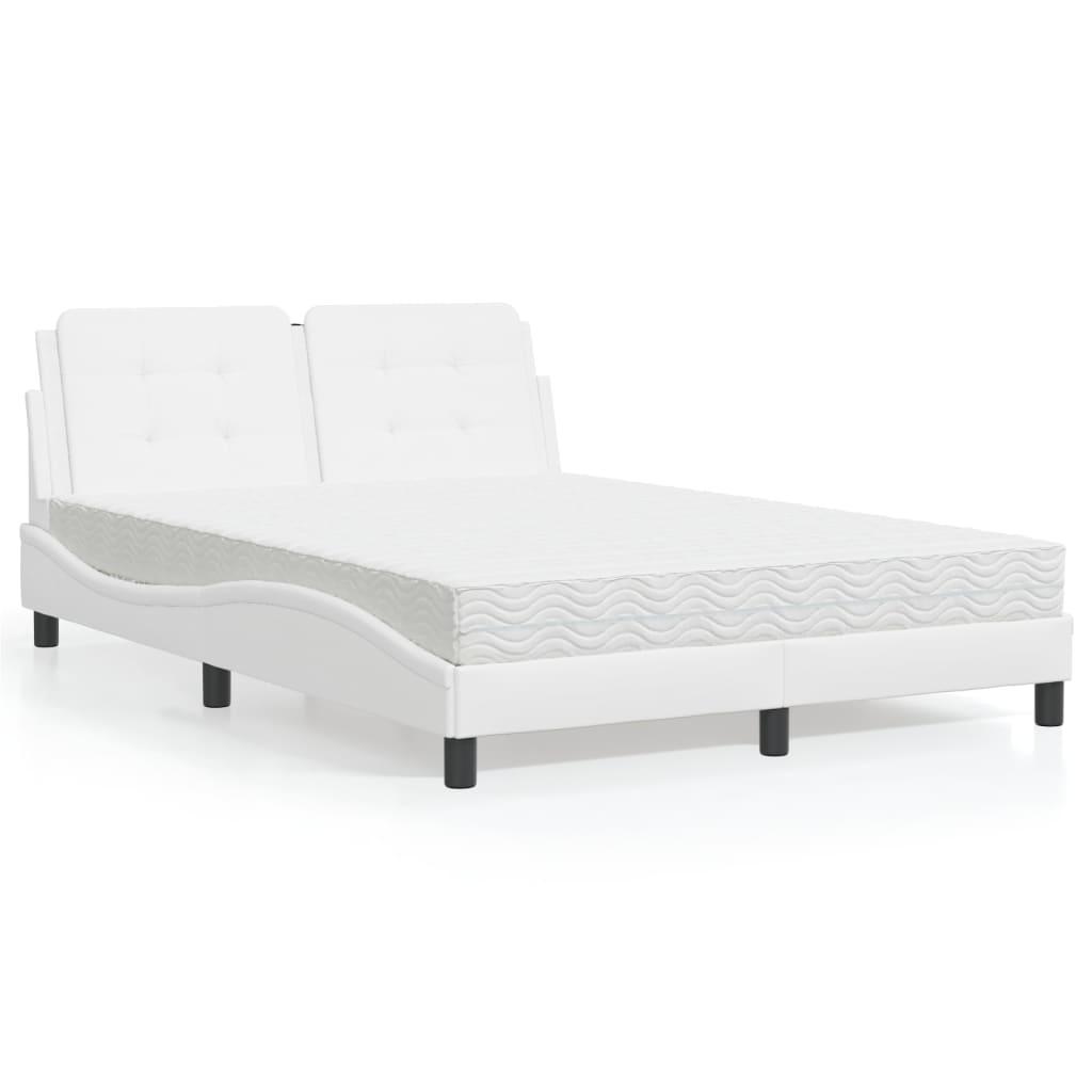 Seng med madras 140x190 cm kunstlæder hvid