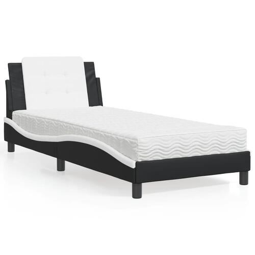 Seng med madras 90x190 cm kunstlæder sort og hvid