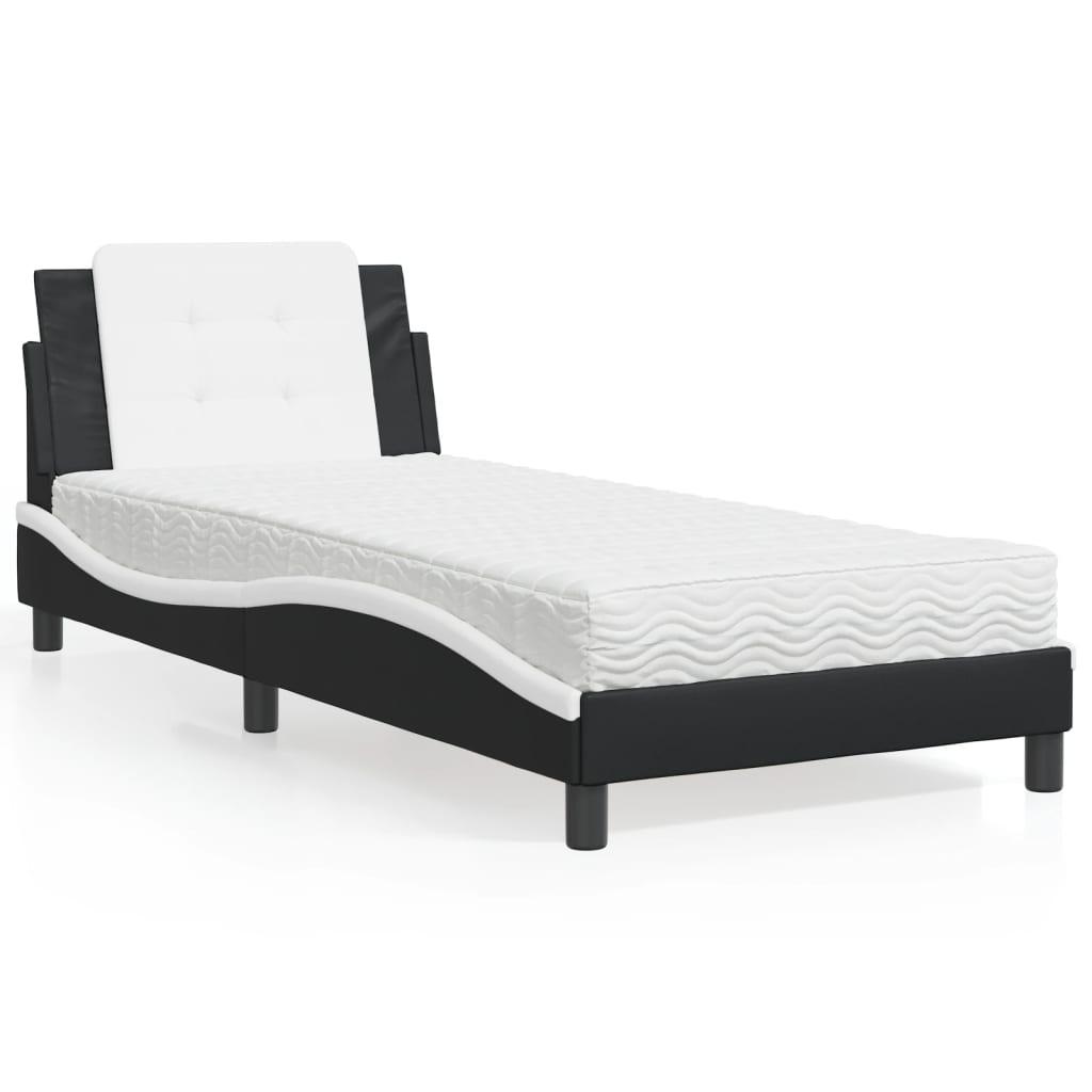 Seng med madras 90x190 cm kunstlæder sort og hvid
