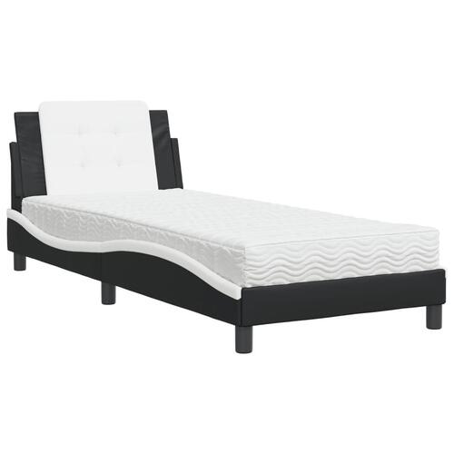 Seng med madras 90x190 cm kunstlæder sort og hvid