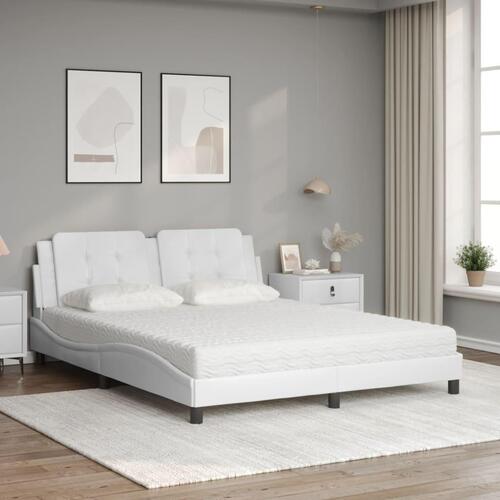 Seng med madras 160x200 cm kunstlæder hvid