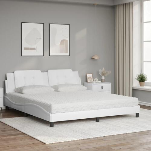 Seng med madras 180x200 cm kunstlæder hvid