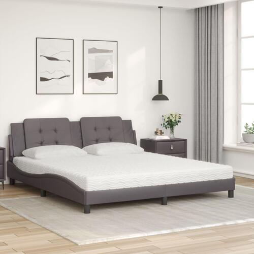 Seng med madras 180x200 cm kunstlæder grå