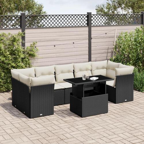 Sofasæt til haven 8 dele med hynder polyrattan sort