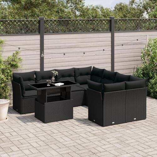 Sofasæt til haven 9 dele med hynder polyrattan sort