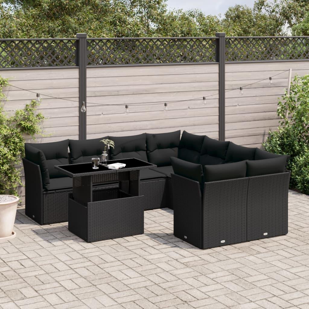 Sofasæt til haven 9 dele med hynder polyrattan sort