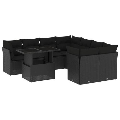 Sofasæt til haven 9 dele med hynder polyrattan sort