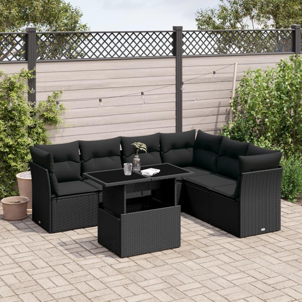 Sofasæt til haven 7 dele med hynder polyrattan sort
