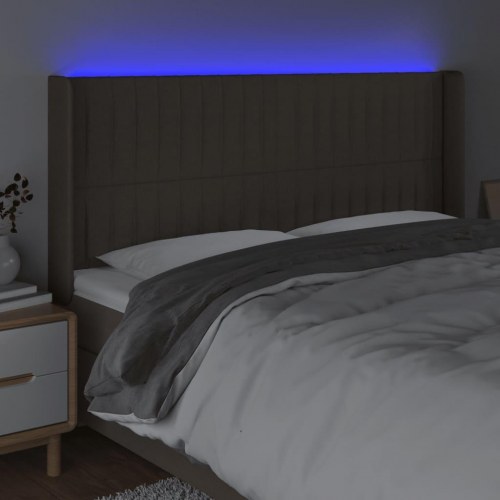 Sengegavl med LED-lys 183×16×118/128 cm - stof, gråbrun