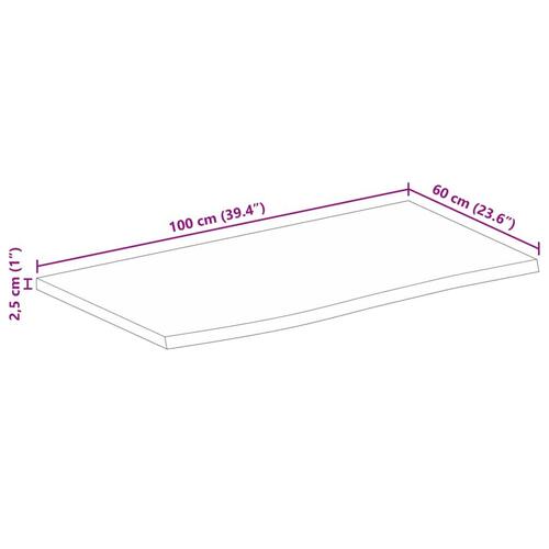 Bordplade 100x60x2,5 cm naturlig kant massivt ru mangotræ