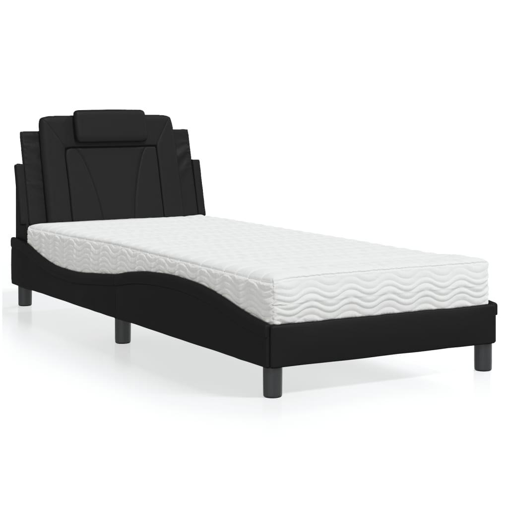 Seng med madras 90x190 cm kunstlæder sort