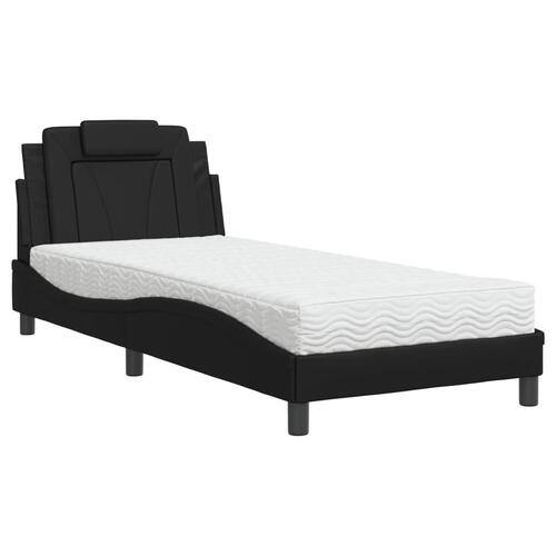 Seng med madras 90x190 cm kunstlæder sort