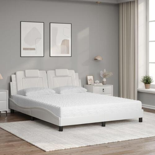 Seng med madras 160x200 cm kunstlæder hvid