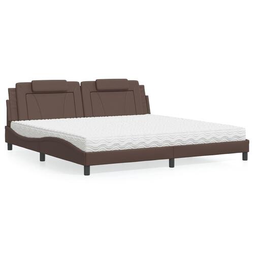 Seng med madras 200x200 cm kunstlæder brun