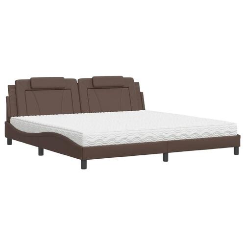 Seng med madras 200x200 cm kunstlæder brun