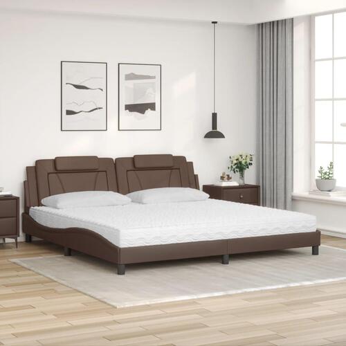 Seng med madras 200x200 cm kunstlæder brun