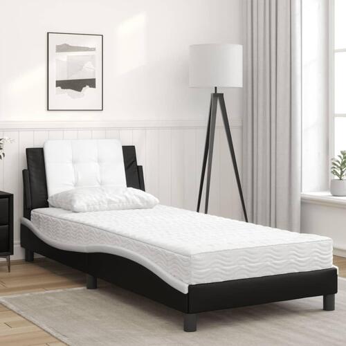 Seng med madras 100x200 cm kunstlæder sort og hvid