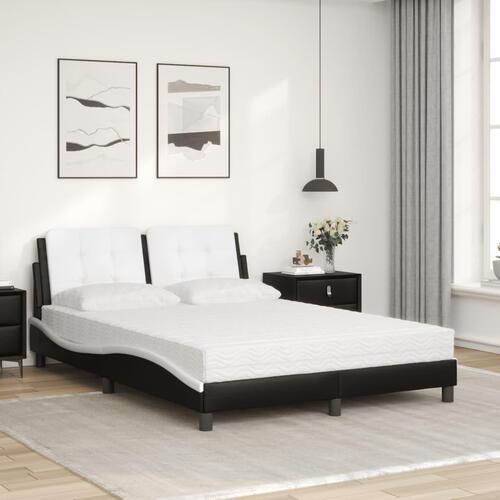 Seng med madras 140x200 cm kunstlæder sort og hvid