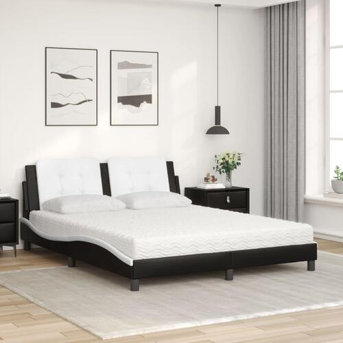 Seng med madras 160x200 cm kunstlæder sort og hvid