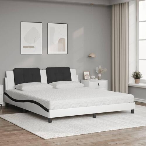 Seng med madras 180x200 cm kunstlæder hvid og sort