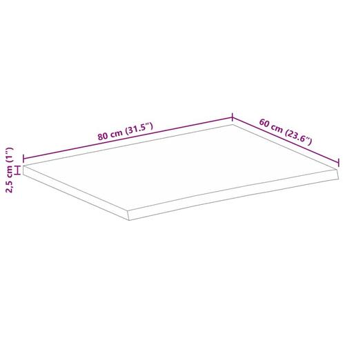 Bordplade 80x60x2,5 cm naturlig kant massivt ru mangotræ