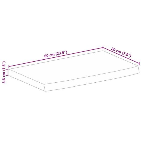 Bordplade 60x20x3,8 cm naturlig kant massivt ru mangotræ