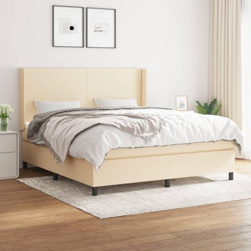 Kontinentalseng med madras 160x200 cm - stof, cremefarvet