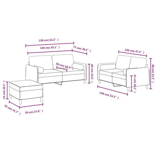 3 personers sofa med puder velour brun