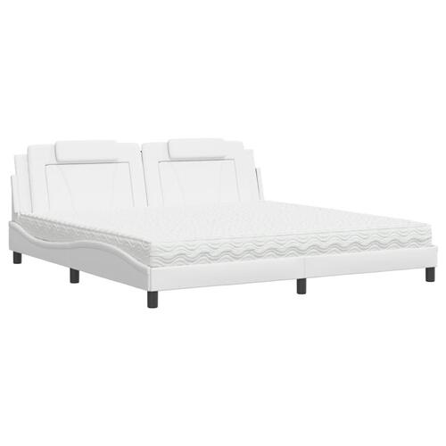 Seng med madras 200x200 cm kunstlæder hvid