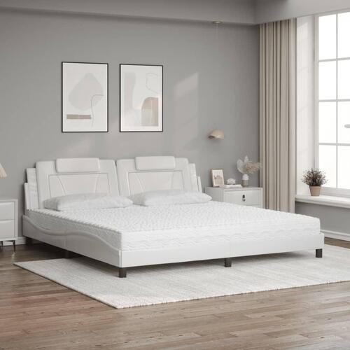 Seng med madras 200x200 cm kunstlæder hvid