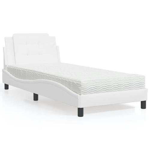 Seng med madras 90x190 cm kunstlæder hvid