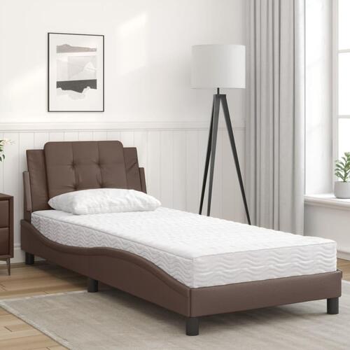 Seng med madras 100x200 cm kunstlæder brun
