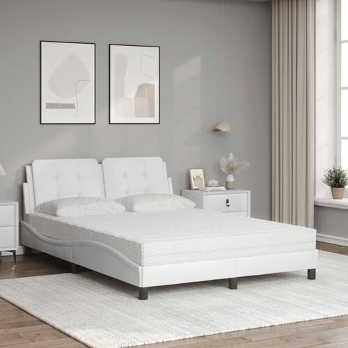 Seng med madras 120x200 cm kunstlæder hvid