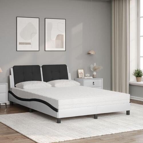 Seng med madras 140x200 cm kunstlæder hvid og sort