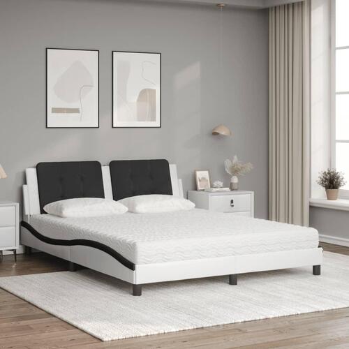 Seng med madras 160x200 cm kunstlæder hvid og sort