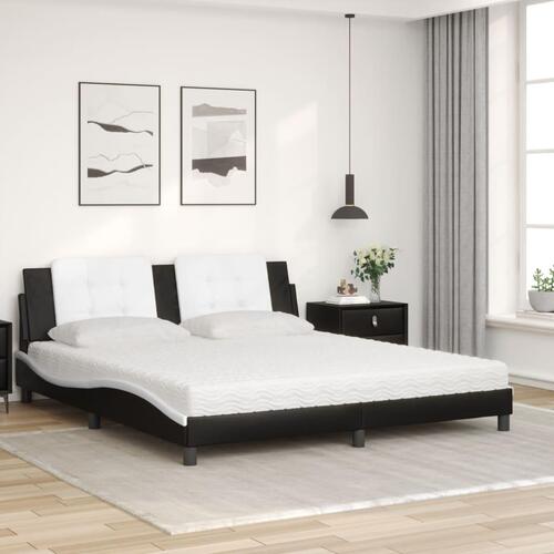 Seng med madras 180x200 cm kunstlæder sort og hvid