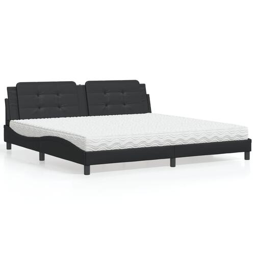 Seng med madras 200x200 cm kunstlæder sort