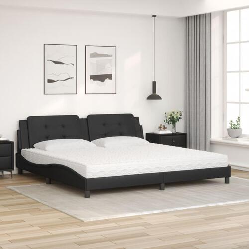 Seng med madras 200x200 cm kunstlæder sort