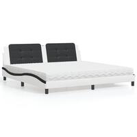 Seng med madras 200x200 cm kunstlæder hvid og sort