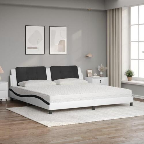 Seng med madras 200x200 cm kunstlæder hvid og sort