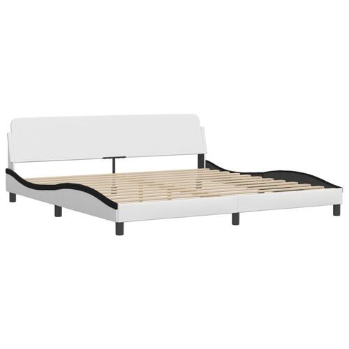 Seng med madras 200x200 cm kunstlæder hvid og sort