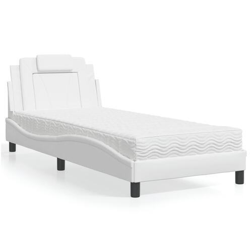 Seng med madras 90x190 cm kunstlæder hvid