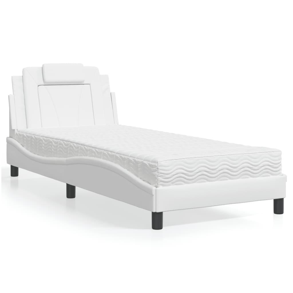 Seng med madras 90x190 cm kunstlæder hvid
