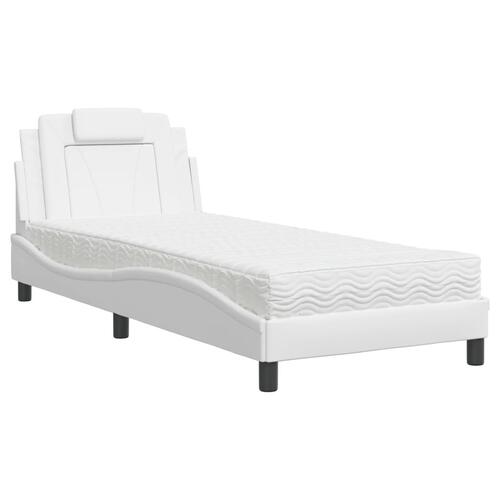 Seng med madras 90x190 cm kunstlæder hvid
