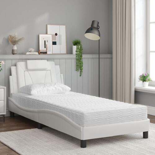 Seng med madras 90x190 cm kunstlæder hvid