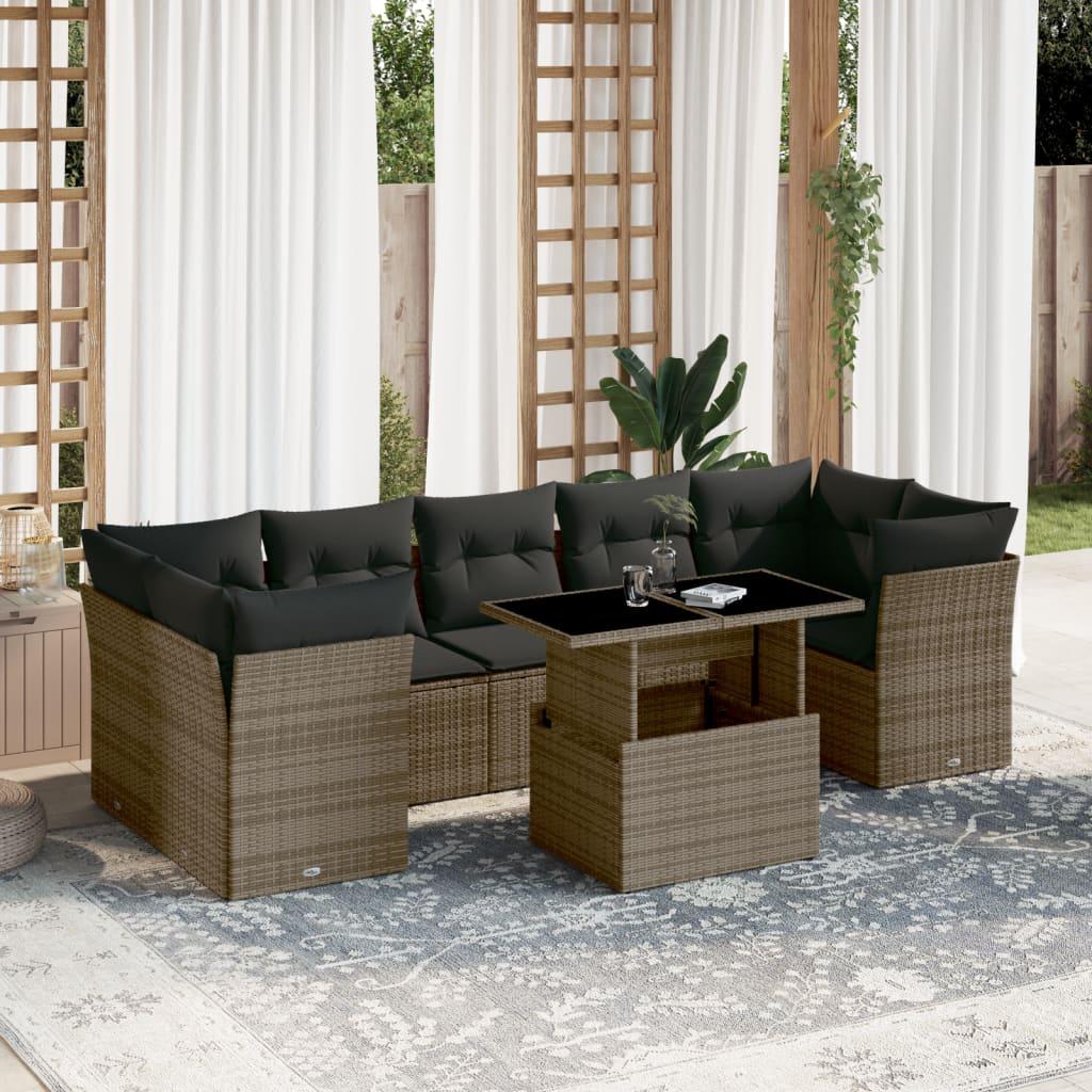 Sofasæt til haven 8 dele med hynder polyrattan grå
