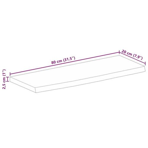 Bordplade 80x20x2,5 cm naturlig kant massivt ru mangotræ