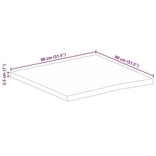 Bordplade 80x80x2,5 cm naturlig kant massivt ru mangotræ