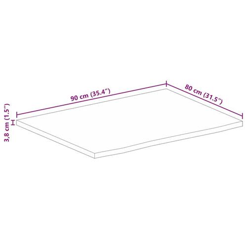 Bordplade 90x80x3,8cm naturlig kant massivt ru mangotræ