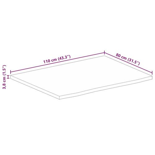 Bordplade 110x80x3,8 cm naturlig kant massivt ru mangotræ